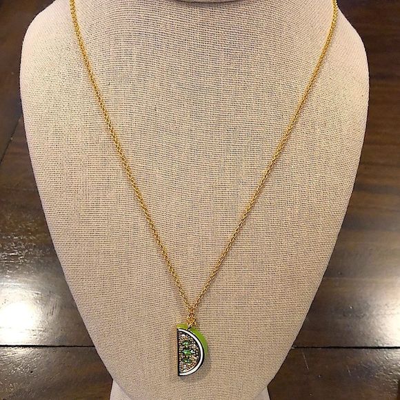 KATE SPADE Gold and Green Lime Slice CZ Out Of The Office Necklace - Picture 2 of 8